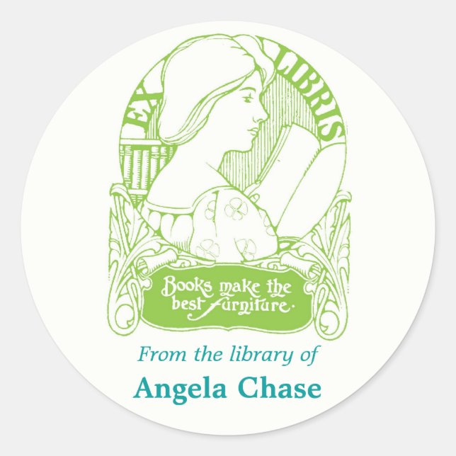 Adesivo Redondo Art Nouveau Bookplate Stickers (Frente)