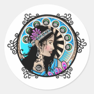 Adesivo Redondo Art Nouveau Círculo Pintura Mulher Samaritana
