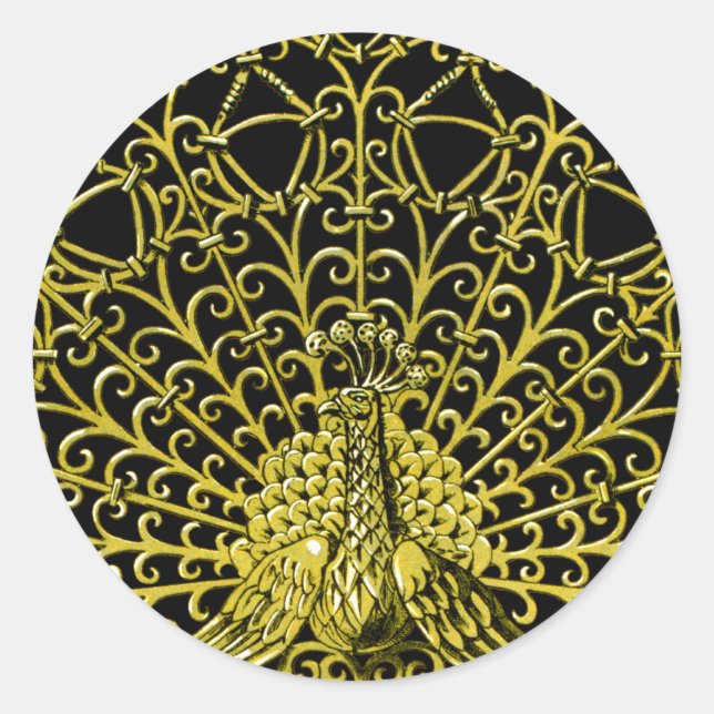 Adesivo Redondo Art Nouveau Dourado Peacock (Frente)