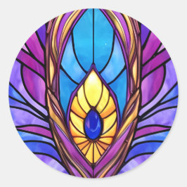 Adesivo Redondo Art Nouveau Estilo De Vidro Pavão Arrefecido