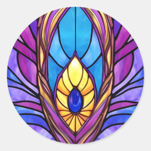 Adesivo Redondo Art Nouveau Estilo De Vidro Pavão Arrefecido