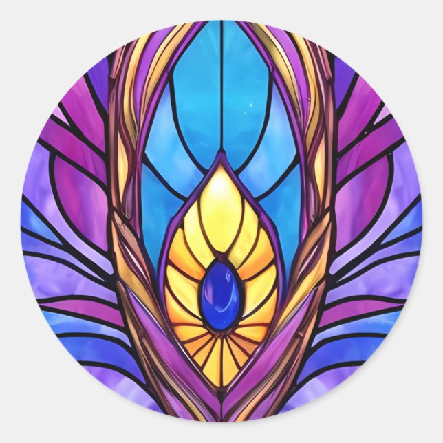 Adesivo Redondo Art Nouveau Estilo De Vidro Pavão Arrefecido (Frente)