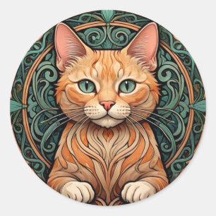 Adesivo Redondo Art Nouveau Ginger Cat