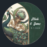 Adesivo Redondo Art Nouveau Green Emerald Vintage Peacock Casament<br><div class="desc">personalizar com qualquer texto.</div>