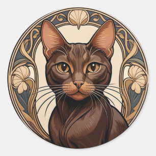 Adesivo Redondo Art Nouveau Havana Brown Cat