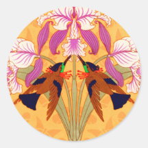 Art nouveau hummingbird orquídea rosa ouro verneui