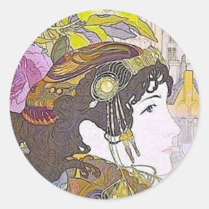 Adesivo Redondo Art Nouveau Lady