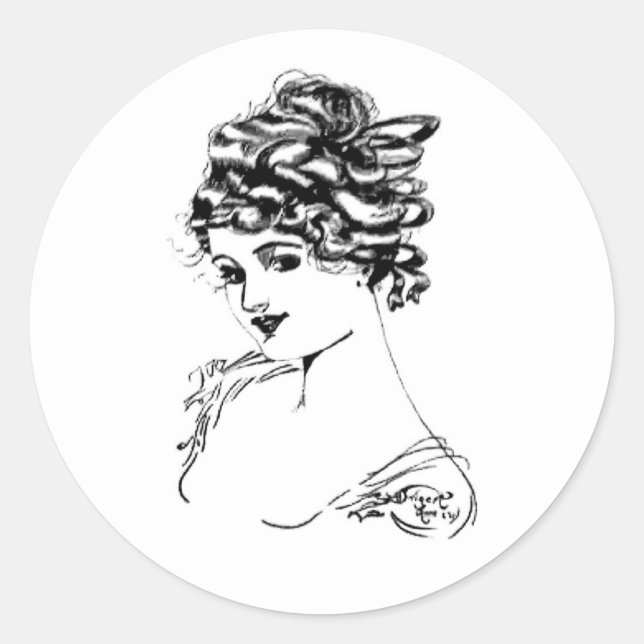 Adesivo Redondo Art Nouveau Lady 1917 Belas Artes (Frente)