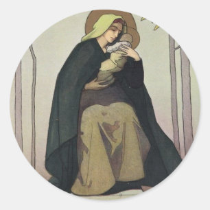 Adesivo Redondo Art Nouveau Madonna e Cartão de Natal para Crian