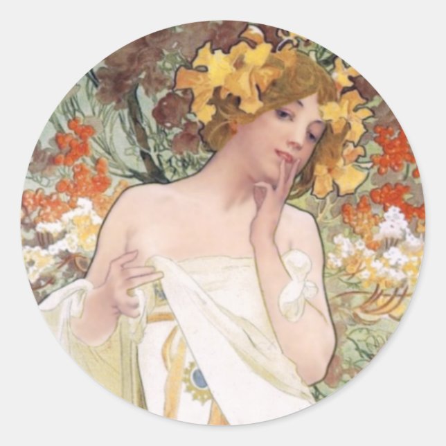 Adesivo Redondo Art Nouveau - Mucha - Anúncio Perfume (Frente)