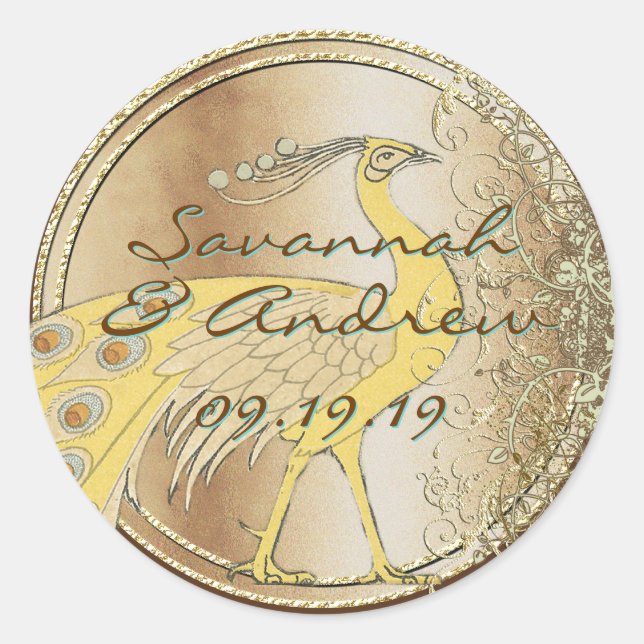 Adesivo Redondo Art Nouveau Peacock Parade (Frente)