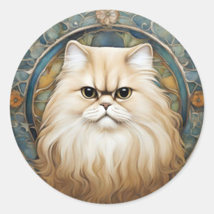 Adesivo Redondo Art Nouveau Retrato de um Gato Persa