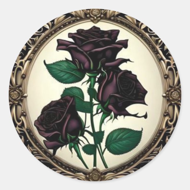 Adesivo Redondo Art Nouveau Rosa preto nº 3 (Frente)