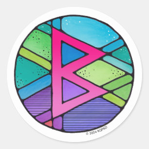 Adesivo Redondo Art Nouveau Rune Berkano - MÃE TERRA