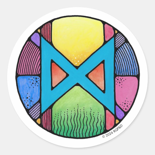 Adesivo Redondo Art Nouveau Rune Dagaz - AWAKENING (Frente)