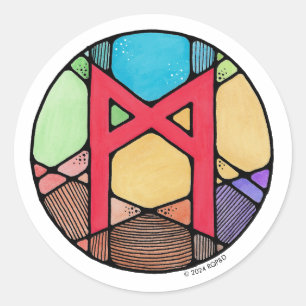 Adesivo Redondo Art Nouveau Rune Mannaz - HUMANIDADE