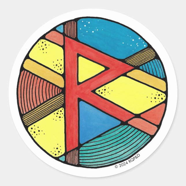 Adesivo Redondo Art Nouveau Rune Raidho - BALANCE (Frente)