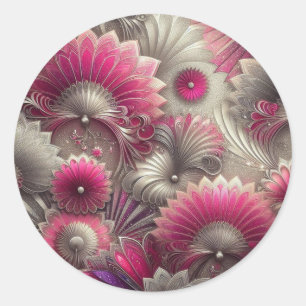 Adesivo Redondo Art Nouveau Ventiladores rosa e prateados