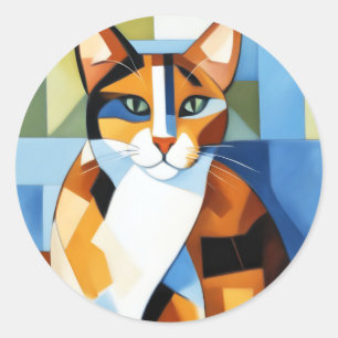 Adesivo Redondo Art Painting Cubist Calico Cat