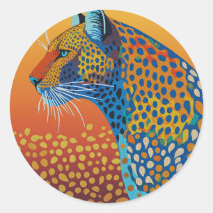 Adesivo Redondo Arte Abstrata Vibrante de Leopardo