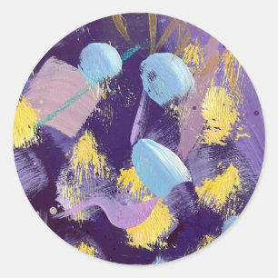 Adesivo Redondo Arte abstrata vibrante em roxo, azul e amarelo