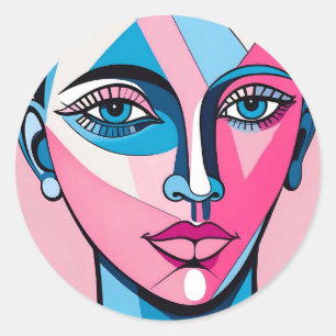 Adesivo Redondo Arte abstrato Azul e Rosa