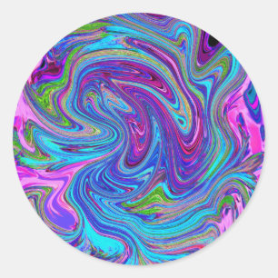 Adesivo Redondo Arte Abstrato Retro Groovy Azul, Rosa e Roxo