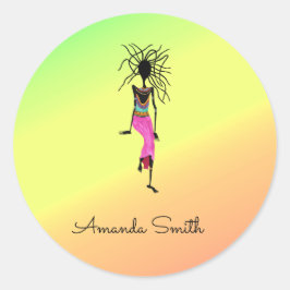 Adesivo Redondo Arte Africana, Colorida, Mulher Monograma Guerreir