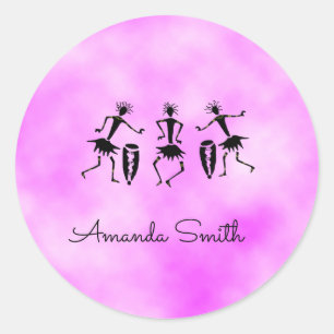 Adesivo Redondo Arte Africana, Nuvem Rosa, Dança Inspiradora