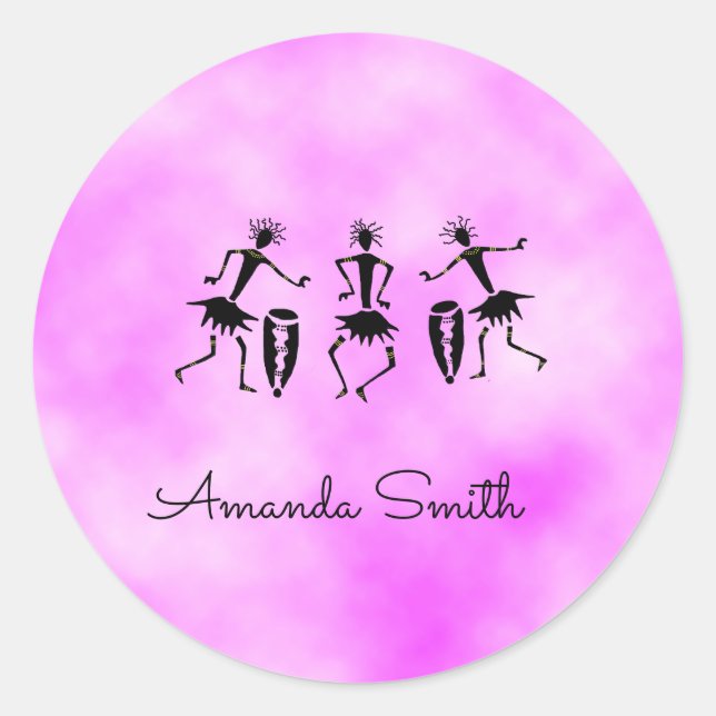 Adesivo Redondo Arte Africana, Nuvem Rosa, Dança Inspiradora (Frente)