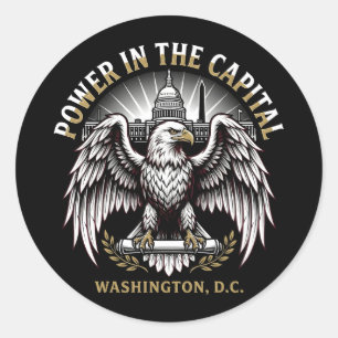 Adesivo Redondo Arte Águia Careca Poder no Capital Washington DC