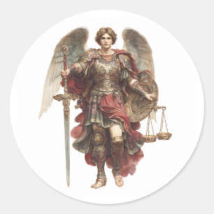 Adesivo Redondo Arte Angelical Católica de São Miguel Arcanjo