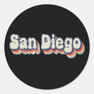 Adesivo Redondo Arte Angustiado Retro de San Diego Califórnia