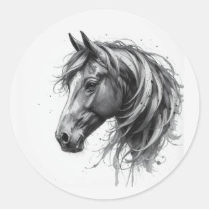 Adesivo Redondo Arte Animal Cavalo Frísio Belo Amor
