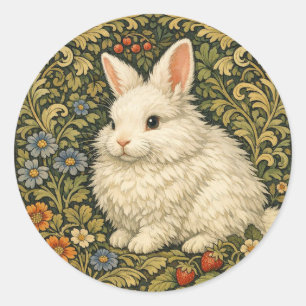 Adesivo Redondo Arte antiga coelho branco nouveau