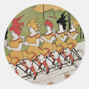 Adesivo Redondo Arte Antiga Modernista, Bicicleta Tandem
