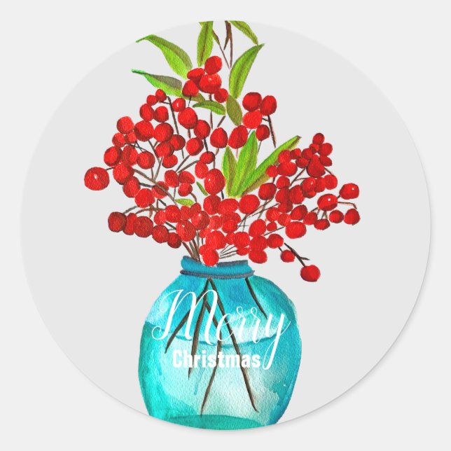 Adesivo Redondo Arte aquarela de frutas vermelhas do Natal (Frente)