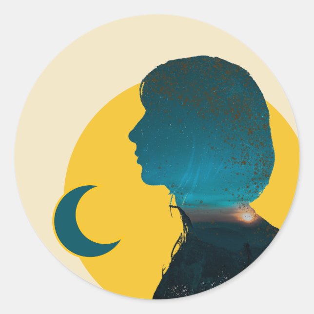 Adesivo Redondo Arte Azul Escura Clássica Contemplativa e Criativa (Frente)