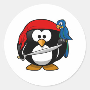 Adesivo Redondo Arte bonito do pinguim do pirata