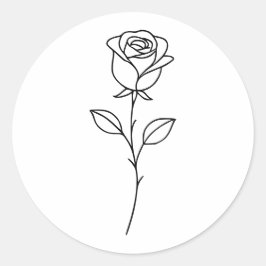 Adesivo Redondo Arte Botânica de Rosa Minimalista em Linha