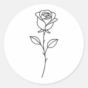 Adesivo Redondo Arte Botânica de Rosa Minimalista em Linha