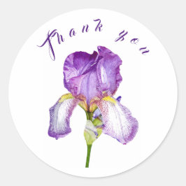 Adesivo Redondo Arte Botânica Iris Puro Brilhante Obrigado Sticker