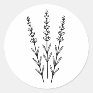 Adesivo Redondo Arte Botânica Minimalista de Raminhos de Lavanda