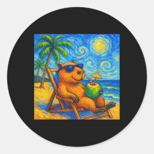 Adesivo Redondo Arte Capivara Van Gogh Divertida Família Verão Pra