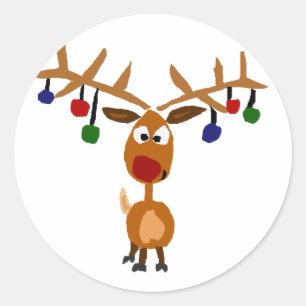 Adesivo Redondo Arte cheirada vermelha engraçada do Natal da rena