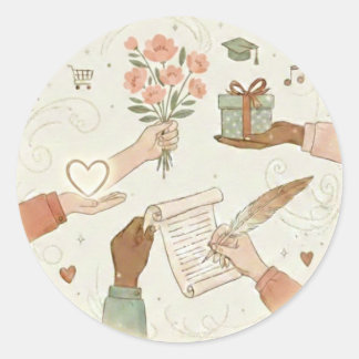 Adesivo Redondo Arte Circular de Gratidão e Gentileza Desenhada à