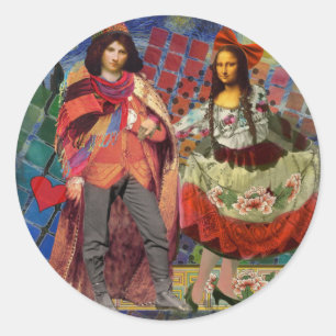 Adesivo Redondo Arte Colorida Divertida e Romântica da Mona Lisa