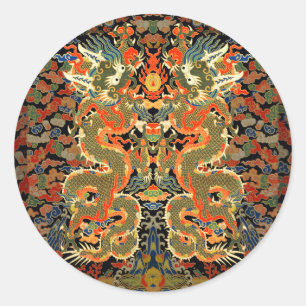 Adesivo Redondo Arte Colorida do Dragão Asiático Chinês