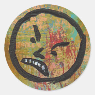 Adesivo Redondo Arte contemporânea louca do divertimento da cara