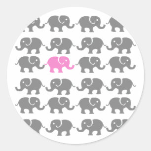 Adesivo Redondo Arte cor-de-rosa e cinzenta do elefante